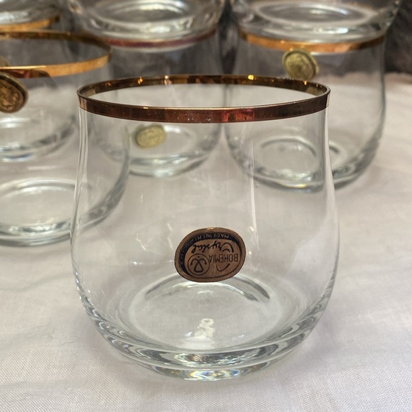 1980 Bohemiam Crysalex Geneva Old Fashion Gold Rim. Whiskey Low Ball Glasses - Picture 4 of 16